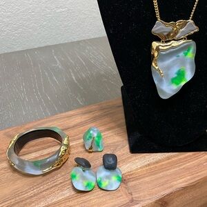 Molten Gold Lucite Alexis Bittar Set - Fluorescent Sky
